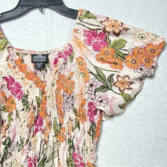 Angie Top Womens XS Boho Floral Peplum Smocked Blouse Flutter Sleeve Cottagecore - Picture 5 of 12